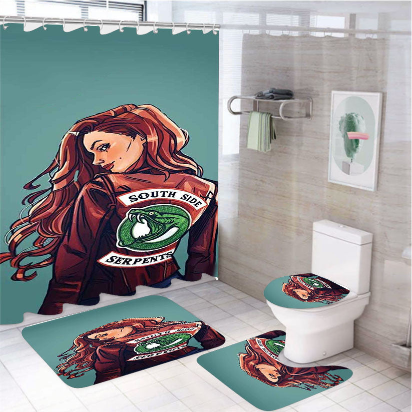South Side Serpents Girl 4Pcs Bathroom Non-Slip Rugs Shower Curtain Fabric Waterproof
