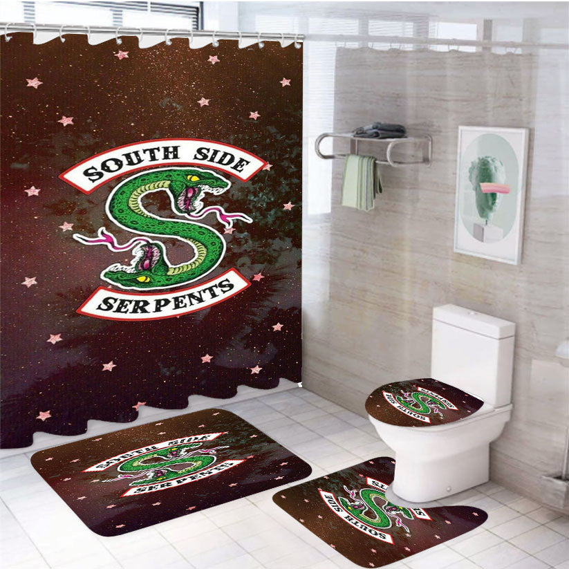 Southside Serpents Galaxy 4Pcs Bathroom Non-Slip Rugs Shower Curtain Fabric Waterproof