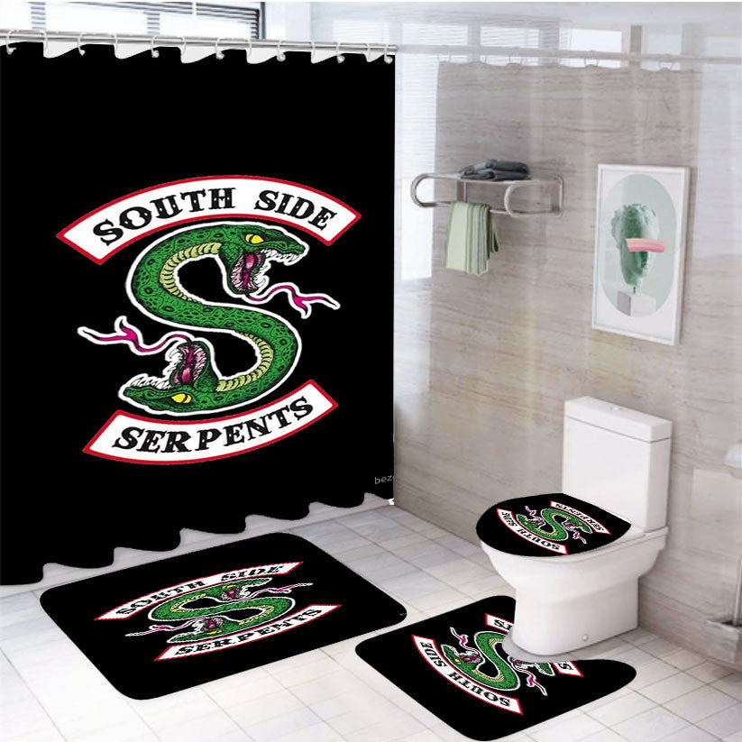 Southside Serpentss 4Pcs Bathroom Non-Slip Rugs Shower Curtain Fabric Waterproof