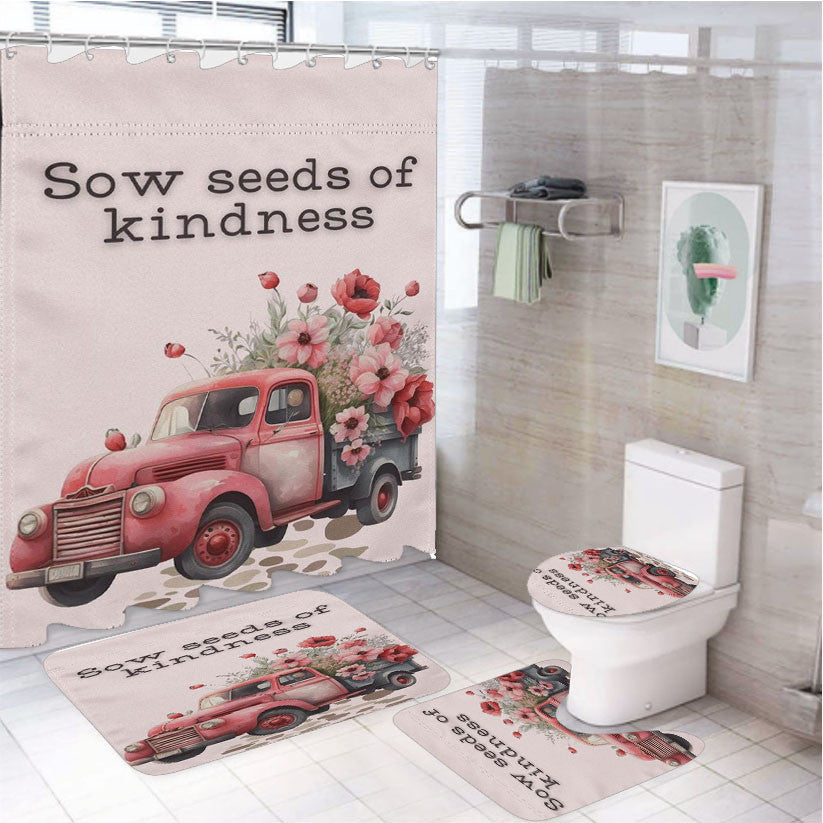 Sow Seeds Of Kindness 4Pcs Bathroom Non-Slip Rugs Shower Curtain Fabric Waterproof