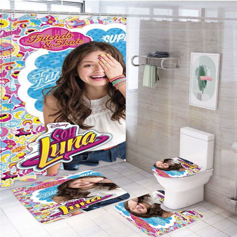 Soy Luna Disney 4Pcs Bathroom Non-Slip Rugs Shower Curtain Fabric Waterproof