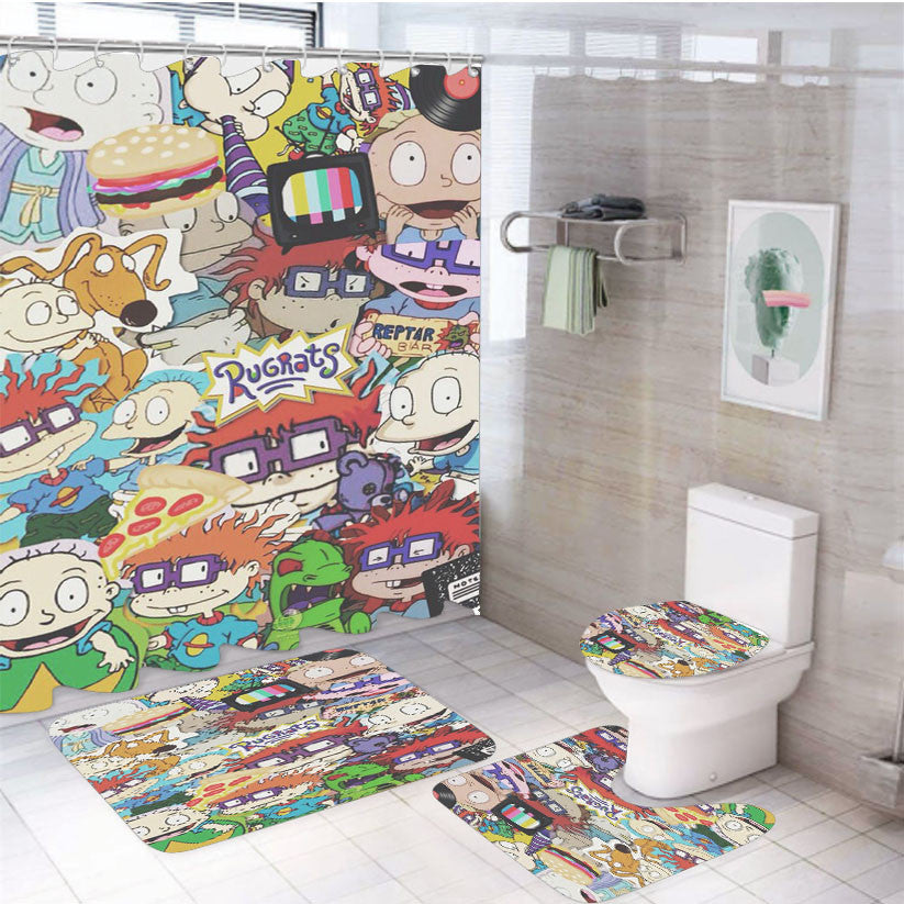 Sparkle Wallpapers 4Pcs Bathroom Non-Slip Rugs Shower Curtain Fabric Waterproof