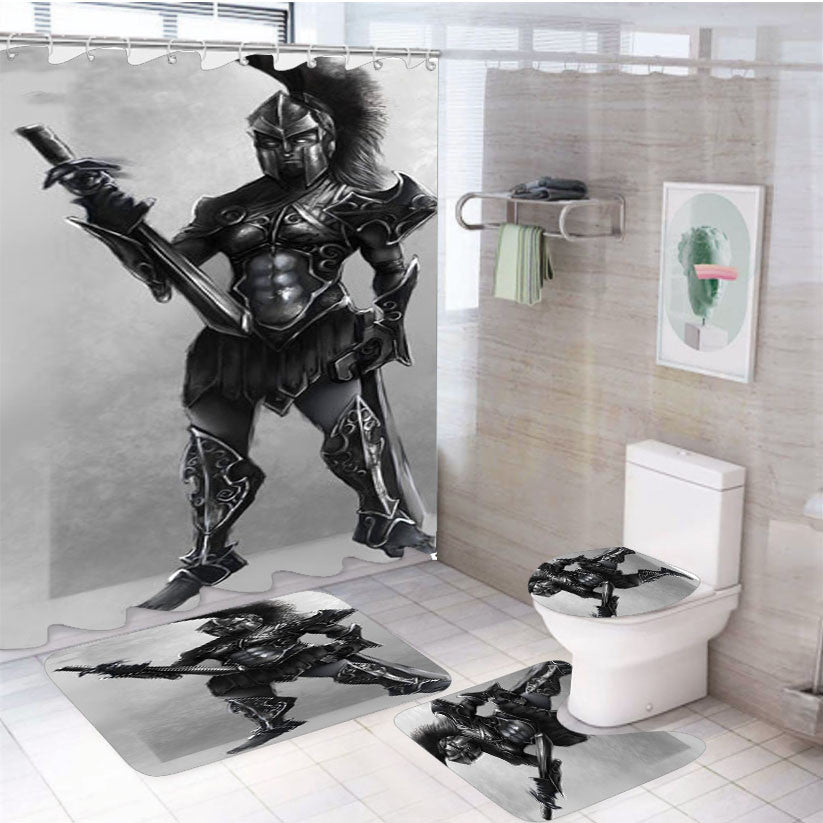Spartan Warrior Art 4Pcs Bathroom Non-Slip Rugs Shower Curtain Fabric Waterproof
