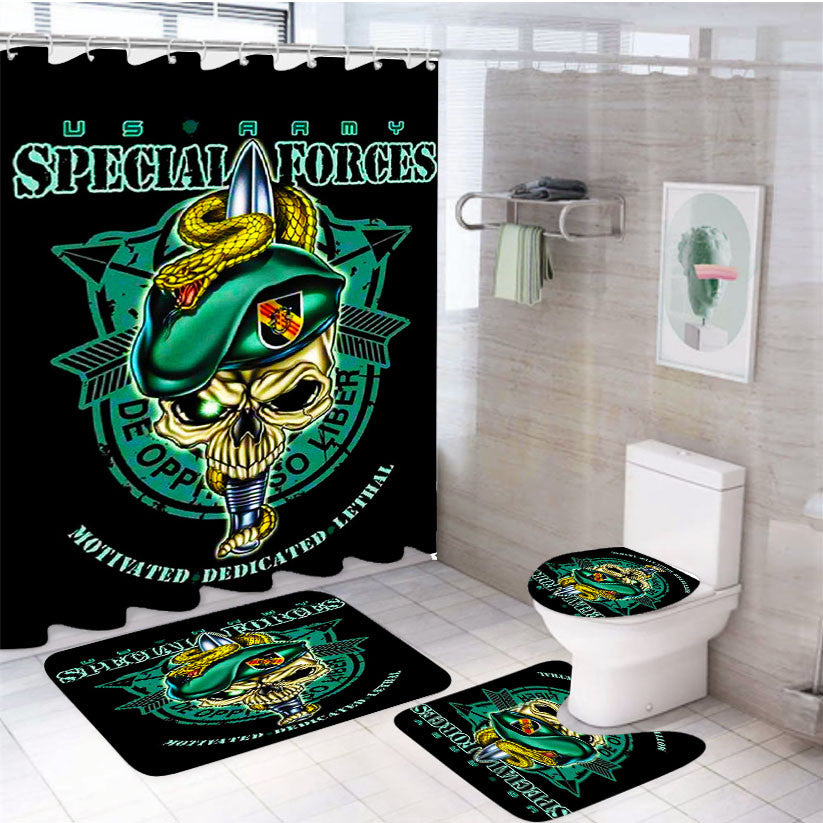 Special Forces Logo 4Pcs Bathroom Non-Slip Rugs Shower Curtain Fabric Waterproof