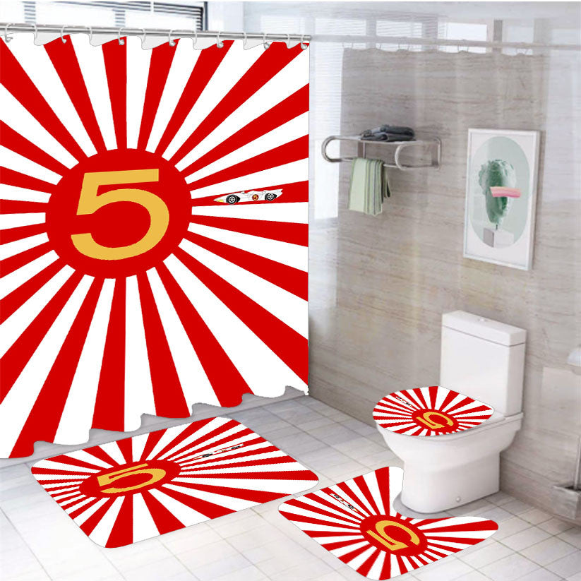 Speed Racer 4Pcs Bathroom Non-Slip Rugs Shower Curtain Fabric Waterproof