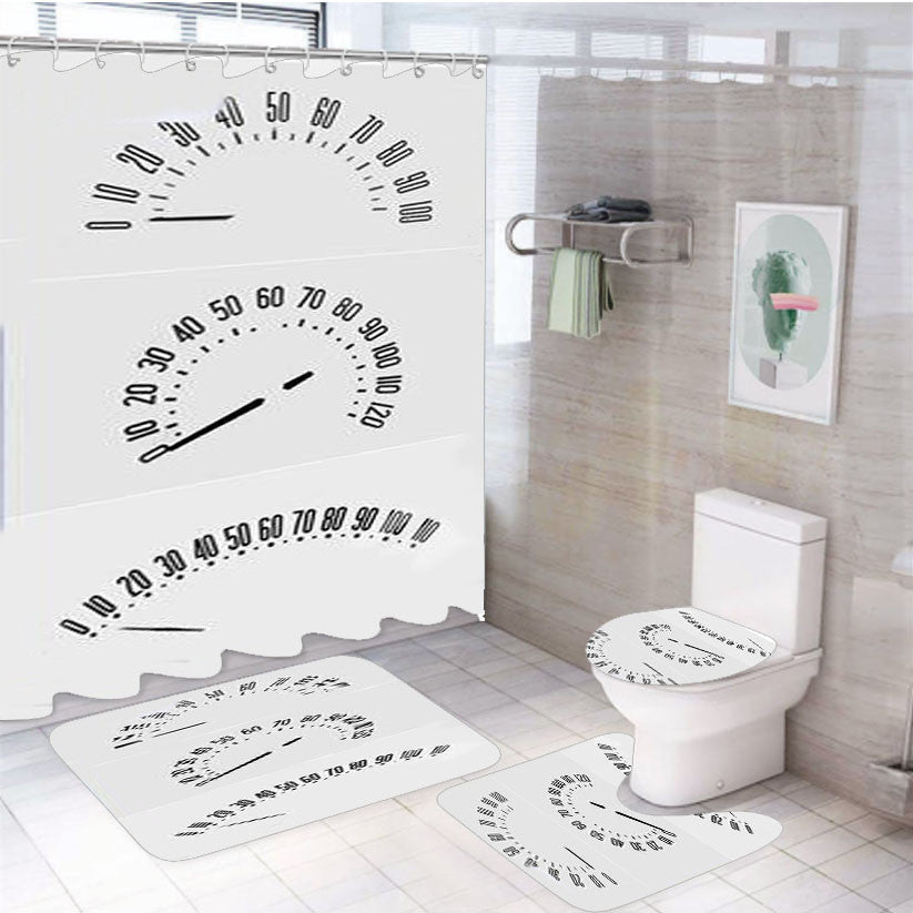 Speedometer Collection 4Pcs Bathroom Non-Slip Rugs Shower Curtain Fabric Waterproof