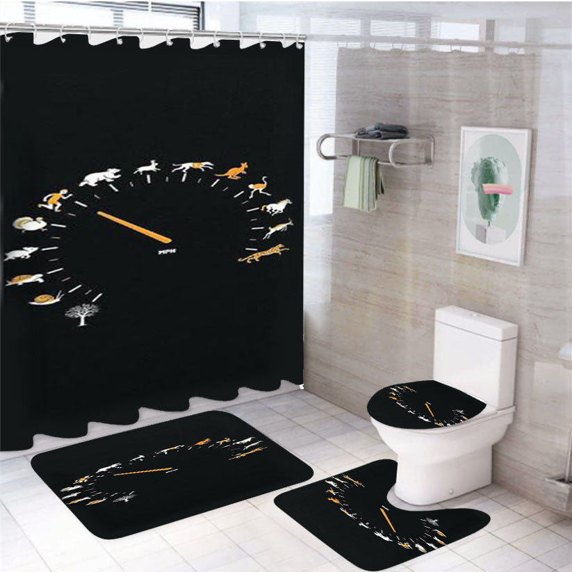 Speedometer Supersport Car 4Pcs Bathroom Non-Slip Rugs Shower Curtain Fabric Waterproof