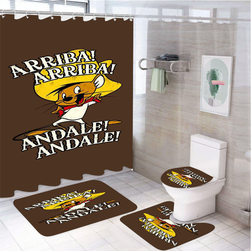 Speedy Gonzales Cartoon 4Pcs Bathroom Non-Slip Rugs Shower Curtain Fabric Waterproof