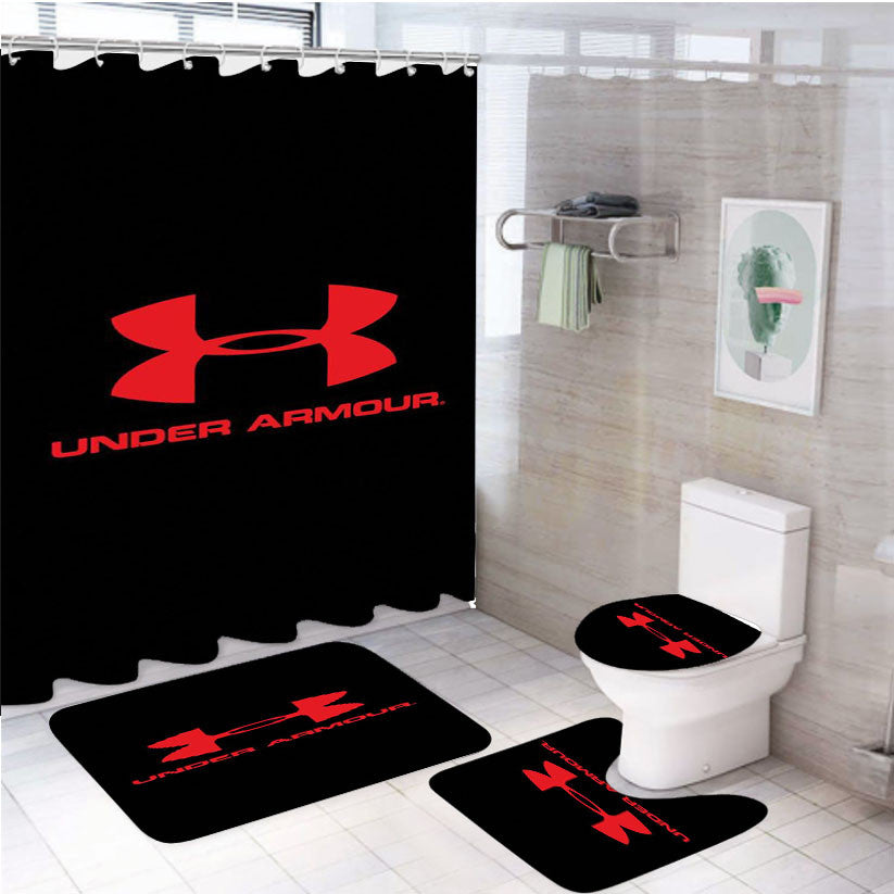 Spicy Red Under Armour Logo 4Pcs Bathroom Non-Slip Rugs Shower Curtain Fabric Waterproof