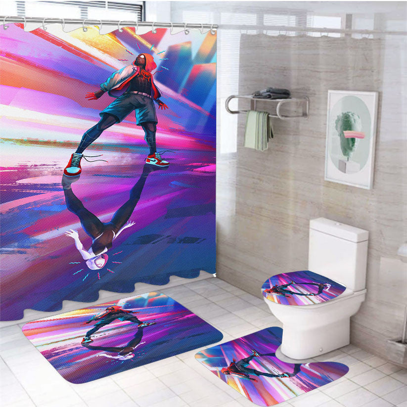 Spider Man Aesthetics 4Pcs Bathroom Non-Slip Rugs Shower Curtain Fabric Waterproof