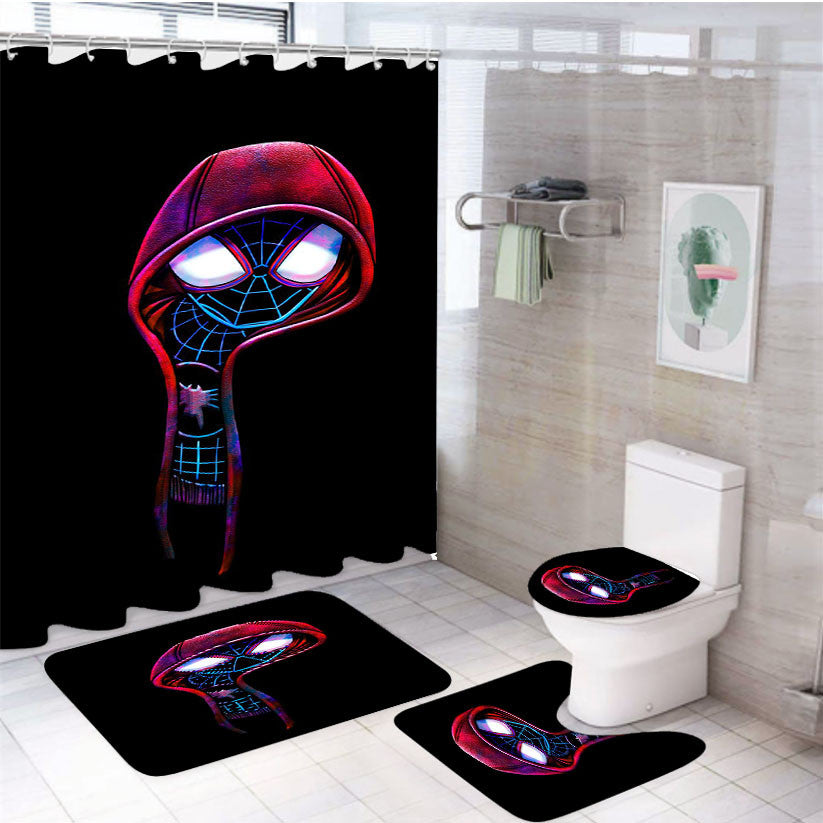 Spider Man B 4Pcs Bathroom Non-Slip Rugs Shower Curtain Fabric Waterproof