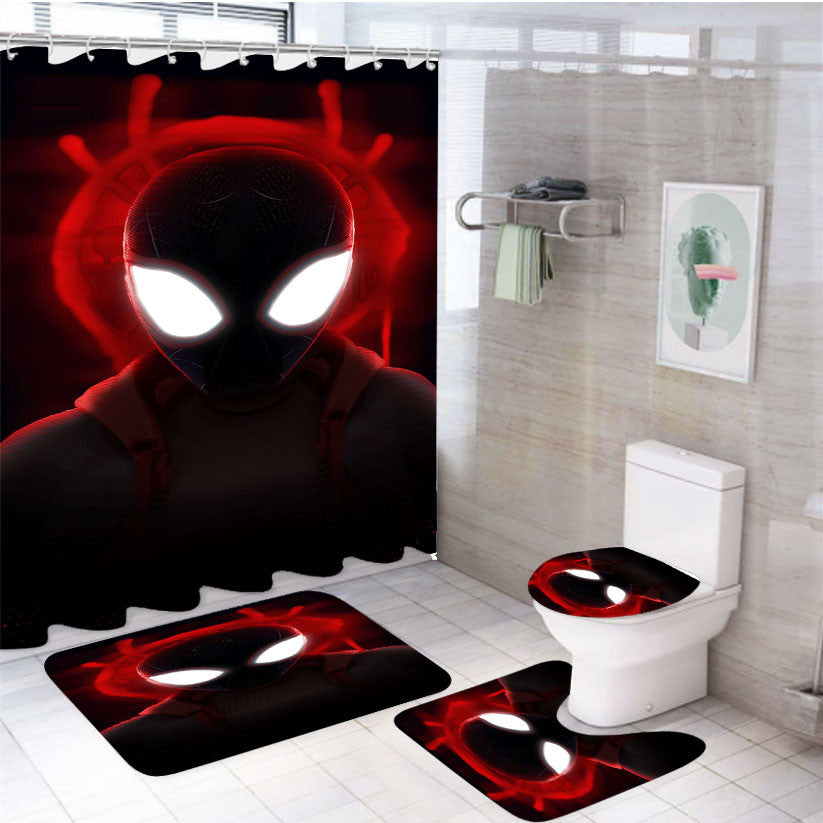 Spider Man Into The Spider Verse2 4Pcs Bathroom Non-Slip Rugs Shower Curtain Fabric Waterproof