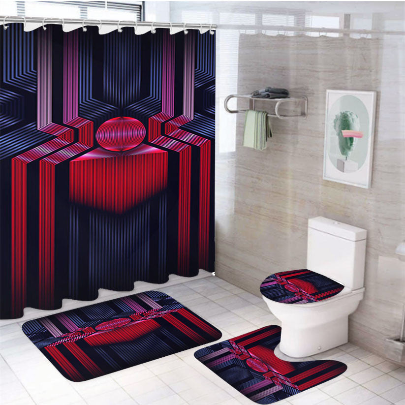 Spider Man Logo Homecoming 4Pcs Bathroom Non-Slip Rugs Shower Curtain Fabric Waterproof