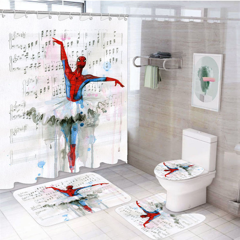 Spiderman Ballet 4Pcs Bathroom Non-Slip Rugs Shower Curtain Fabric Waterproof