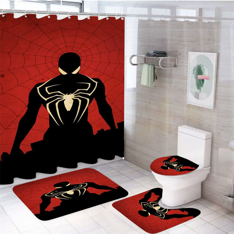 Spiderman Comics 4Pcs Bathroom Non-Slip Rugs Shower Curtain Fabric Waterproof