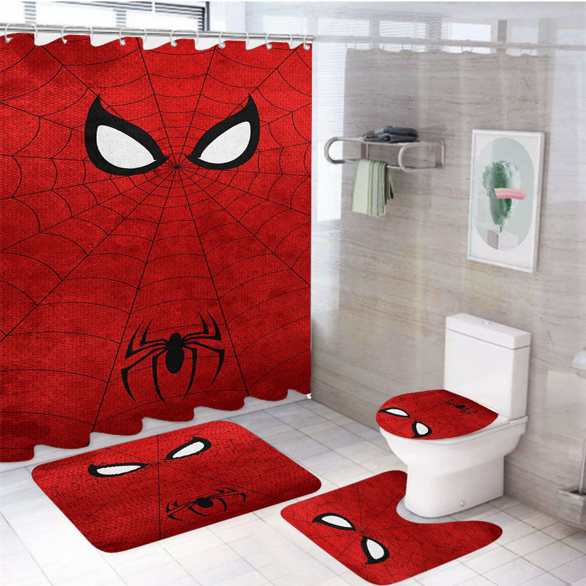 Spiderman Custom Art 4Pcs Bathroom Non-Slip Rugs Shower Curtain Fabric Waterproof