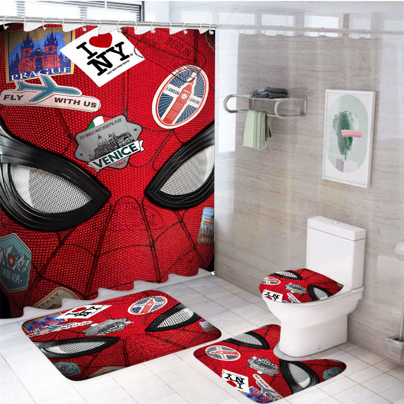 Spiderman Far From 4Pcs Bathroom Non-Slip Rugs Shower Curtain Fabric Waterproof