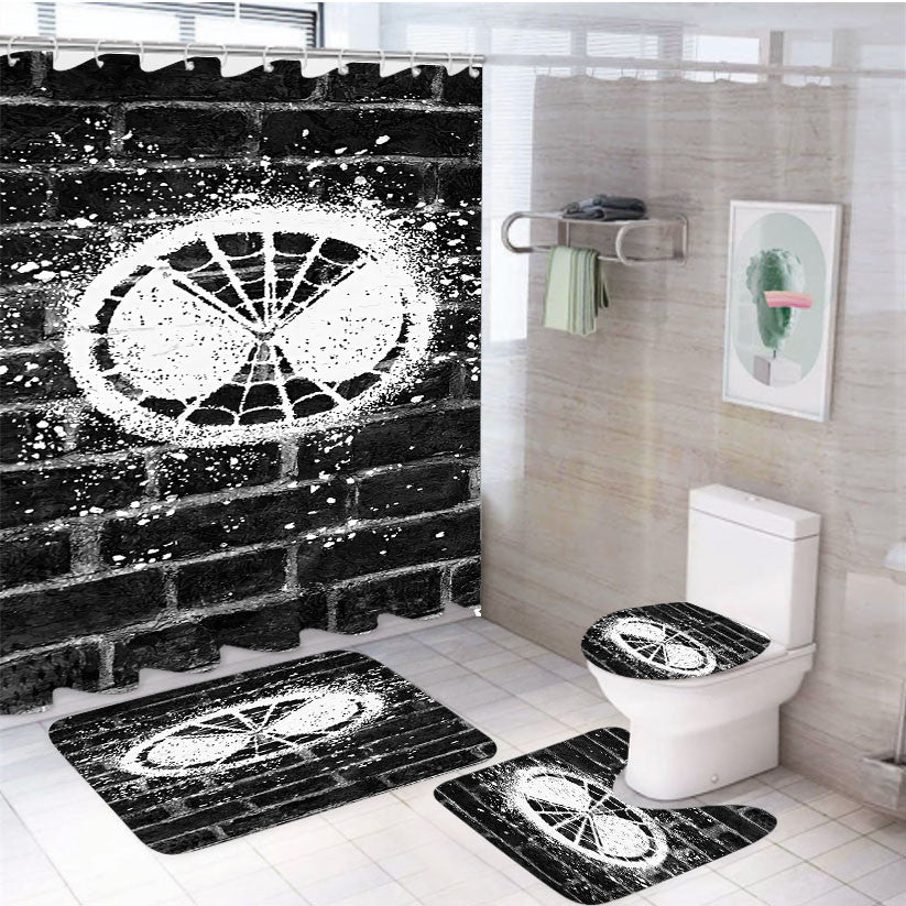Spiderman Far From Home Logo 4Pcs Bathroom Non-Slip Rugs Shower Curtain Fabric Waterproof
