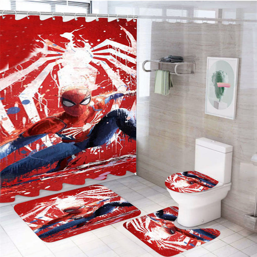 Spiderman Grunge 4Pcs Bathroom Non-Slip Rugs Shower Curtain Fabric Waterproof