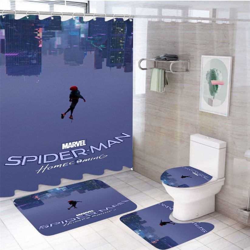 Spiderman Home Coming 4Pcs Bathroom Non-Slip Rugs Shower Curtain Fabric Waterproof