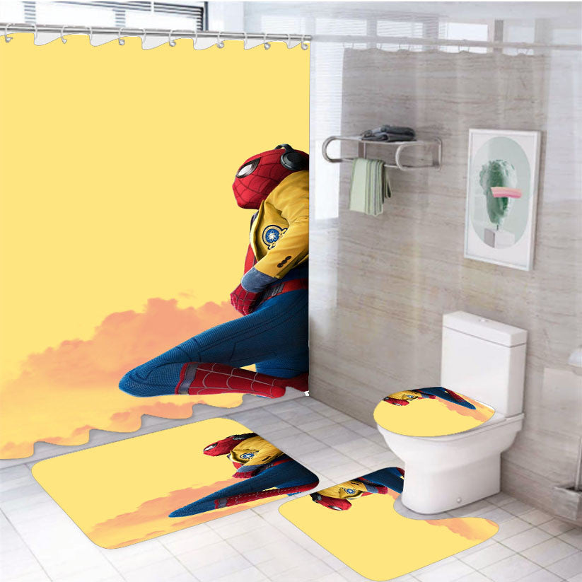 Spiderman Homecoming 4Pcs Bathroom Non-Slip Rugs Shower Curtain Fabric Waterproof