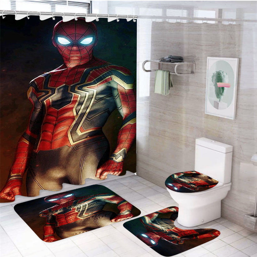 Spiderman Homecoming New Costume 4Pcs Bathroom Non-Slip Rugs Shower Curtain Fabric Waterproof