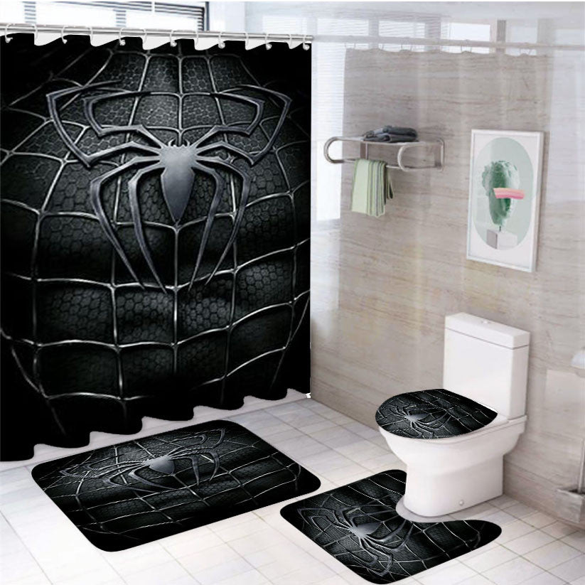 Spiderman Logo 1 4Pcs Bathroom Non-Slip Rugs Shower Curtain Fabric Waterproof