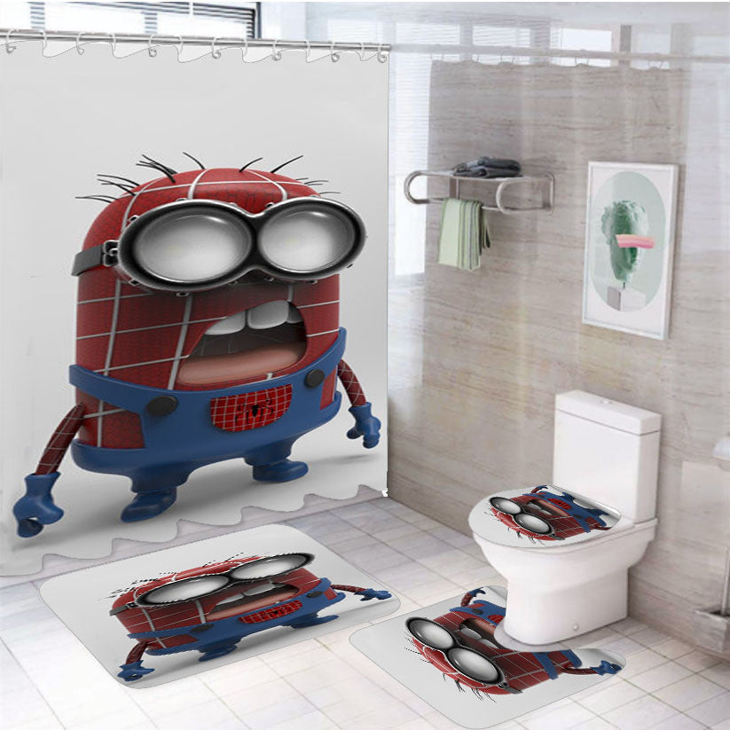 Spiderman Minion 4Pcs Bathroom Non-Slip Rugs Shower Curtain Fabric Waterproof