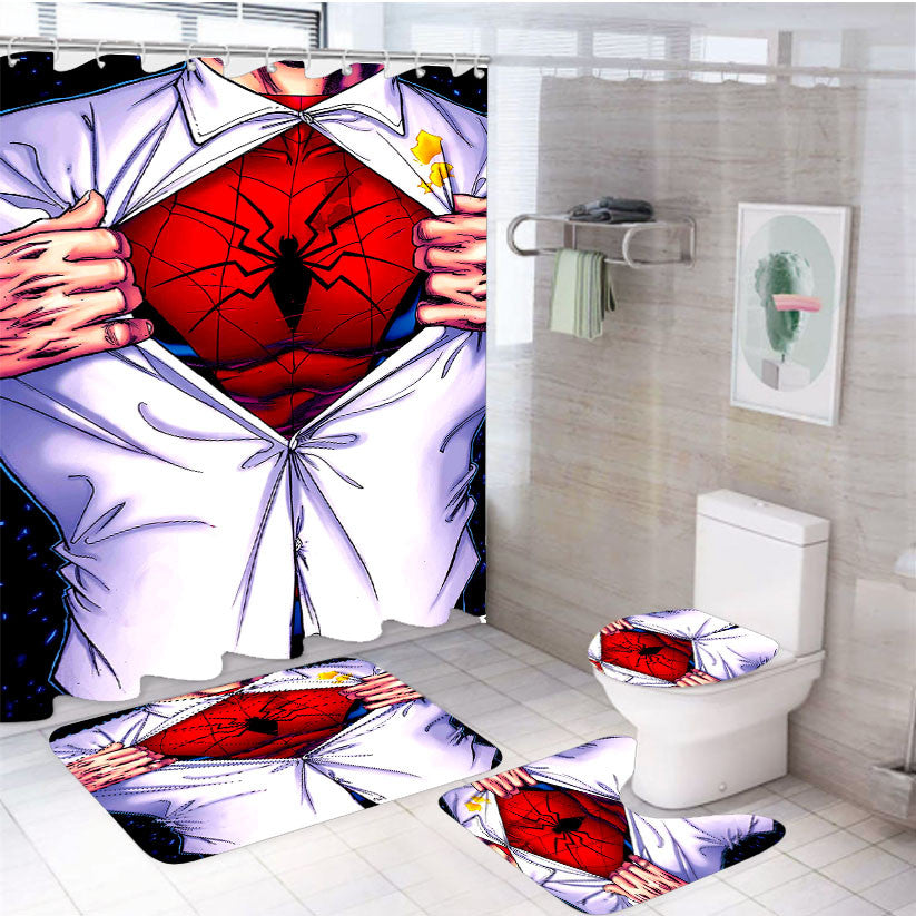 Spiderman Spectacular Poster 4Pcs Bathroom Non-Slip Rugs Shower Curtain Fabric Waterproof