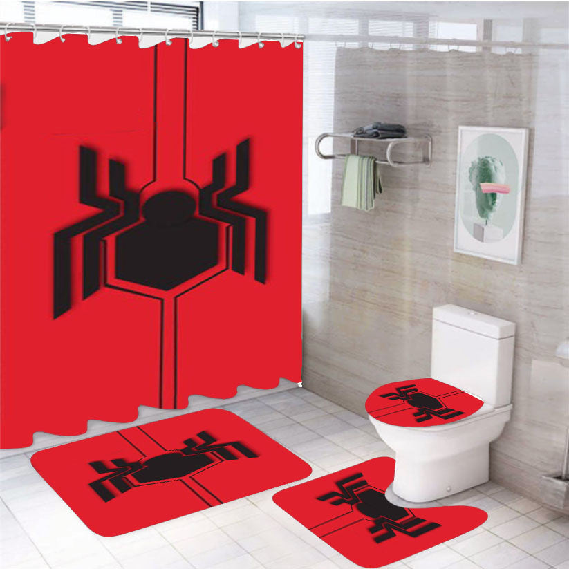 Spiderman Symbol Evolution 4Pcs Bathroom Non-Slip Rugs Shower Curtain Fabric Waterproof