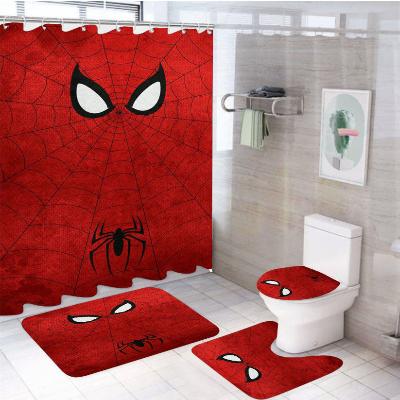 Spiderman Tonight 4Pcs Bathroom Non-Slip Rugs Shower Curtain Fabric Waterproof