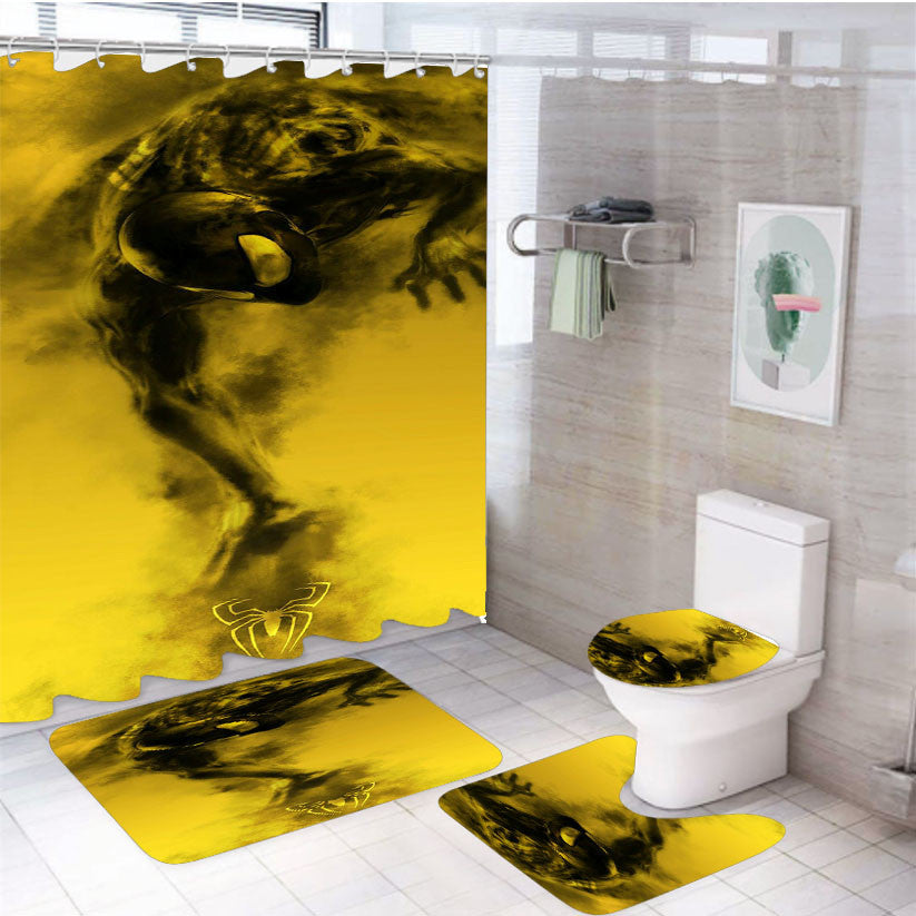 Spiderman Yellow 4Pcs Bathroom Non-Slip Rugs Shower Curtain Fabric Waterproof