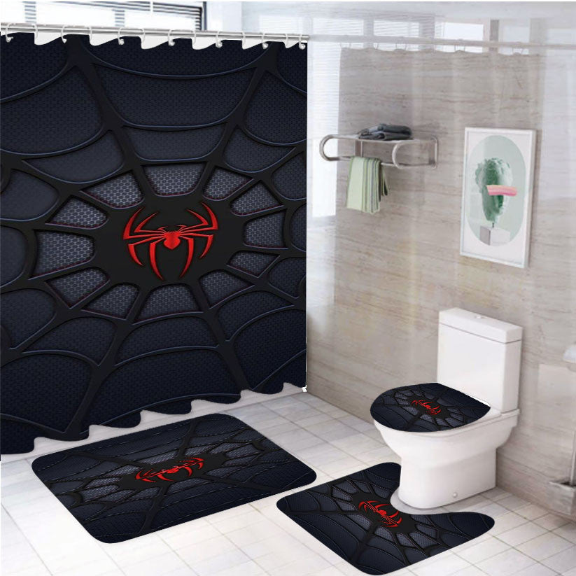 Spidey Black Style Costumes 4Pcs Bathroom Non-Slip Rugs Shower Curtain Fabric Waterproof