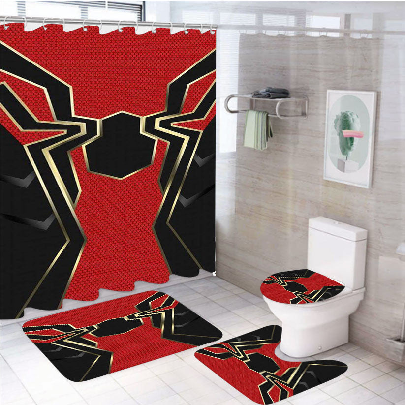 Spidey New Logo Style 4Pcs Bathroom Non-Slip Rugs Shower Curtain Fabric Waterproof