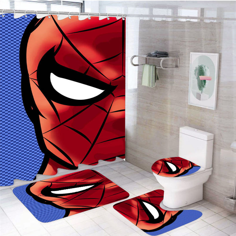 Spidey Right Side Face 4Pcs Bathroom Non-Slip Rugs Shower Curtain Fabric Waterproof