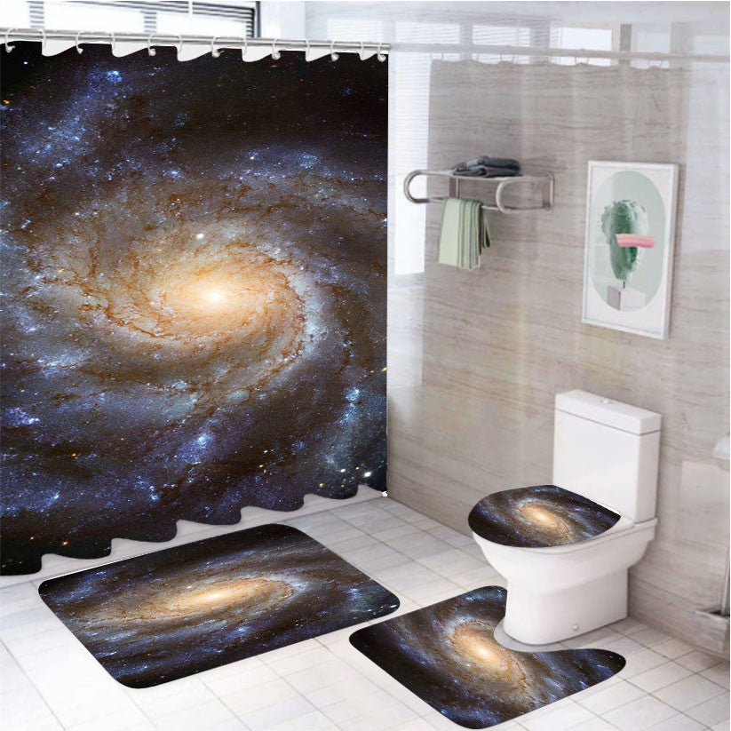 Spiral Galaxy 4Pcs Bathroom Non-Slip Rugs Shower Curtain Fabric Waterproof