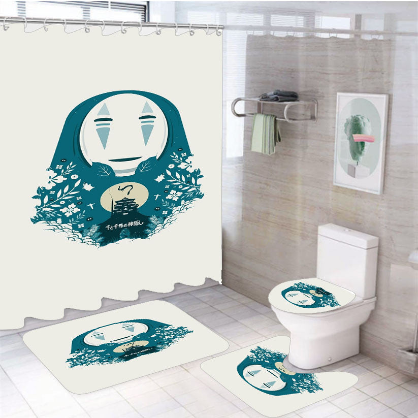 Spirited Away Lockscreens 4Pcs Bathroom Non-Slip Rugs Shower Curtain Fabric Waterproof