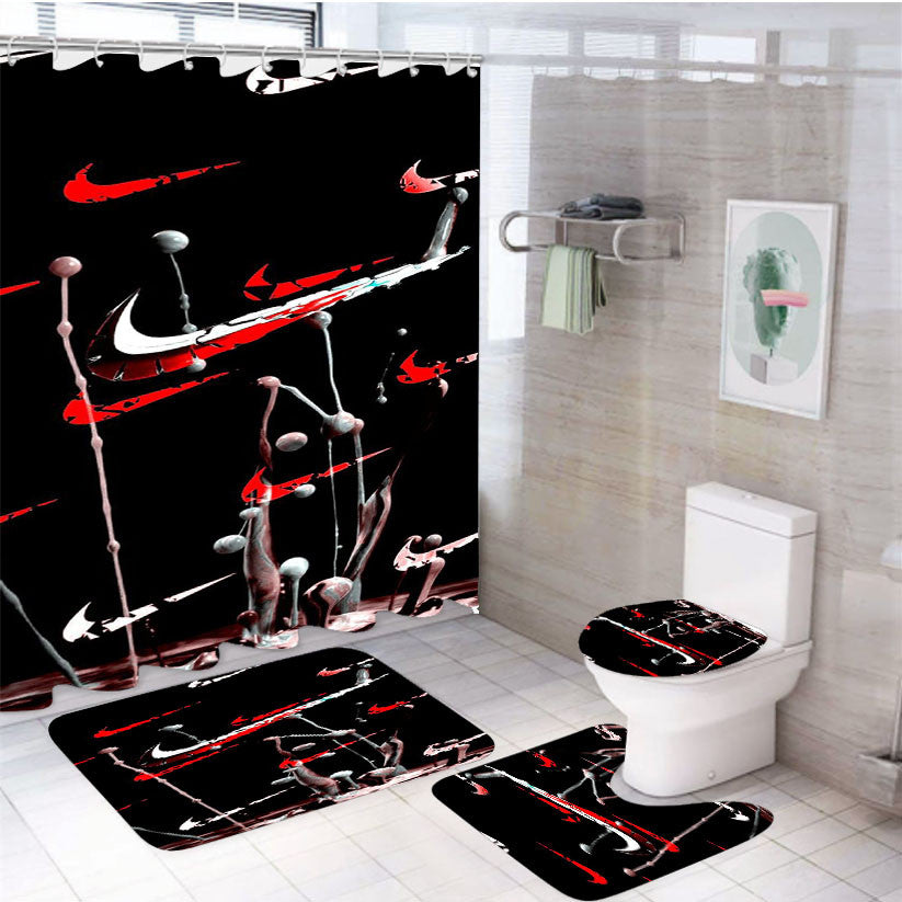 Splash Nike Splatter On Black 4Pcs Bathroom Non-Slip Rugs Shower Curtain Fabric Waterproof