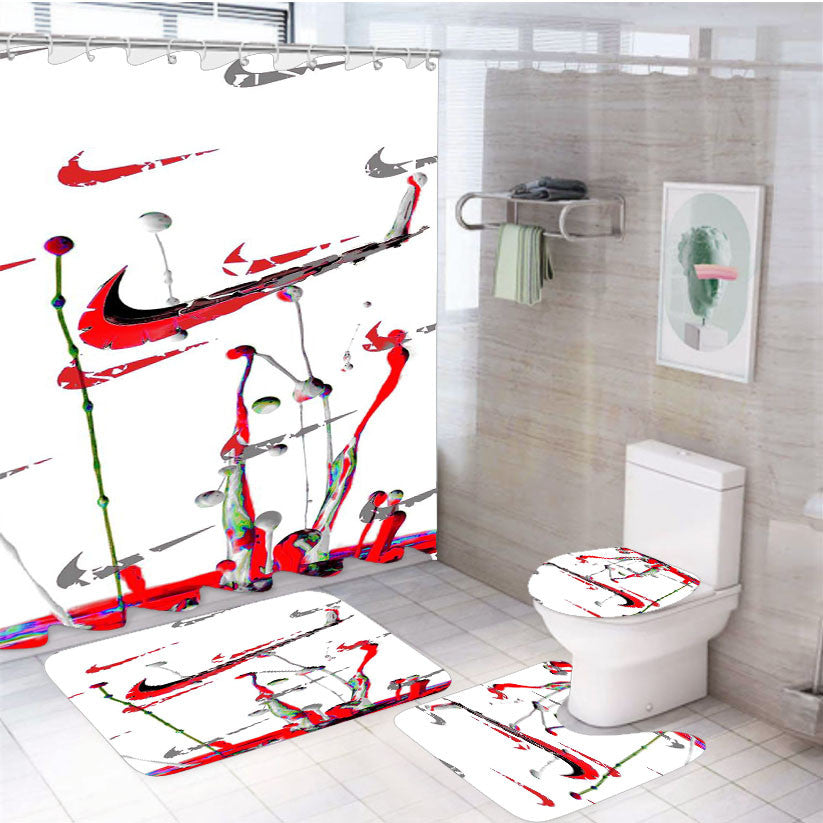 Splatter Splash Color Nike Pattern Style 4Pcs Bathroom Non-Slip Rugs Shower Curtain Fabric Waterproof