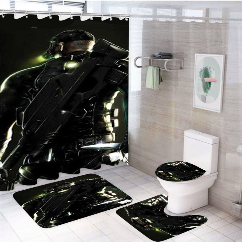 Splinter Cell Conviction Soldier 4Pcs Bathroom Non-Slip Rugs Shower Curtain Fabric Waterproof