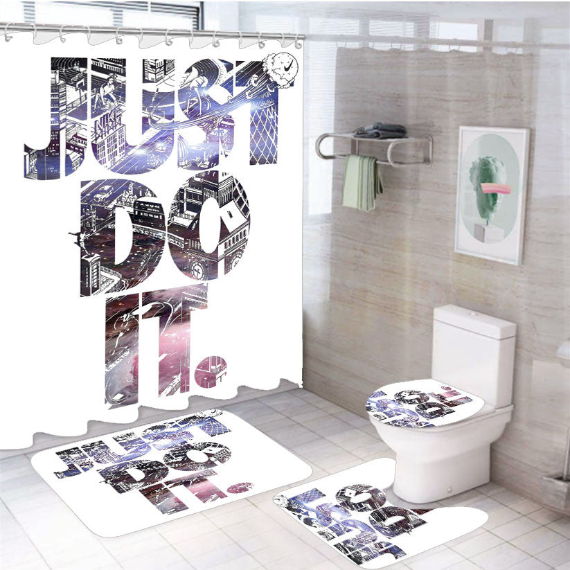 Sport Just Do It 4Pcs Bathroom Non-Slip Rugs Shower Curtain Fabric Waterproof
