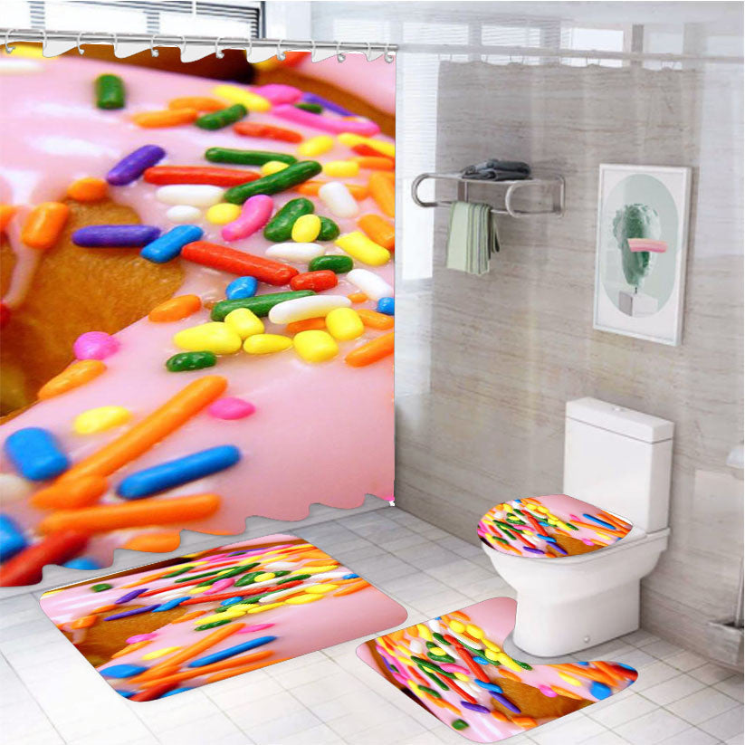 Sprinkle Donut 4Pcs Bathroom Non-Slip Rugs Shower Curtain Fabric Waterproof