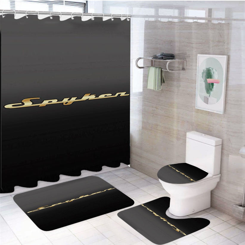 Spyker 4Pcs Bathroom Non-Slip Rugs Shower Curtain Fabric Waterproof