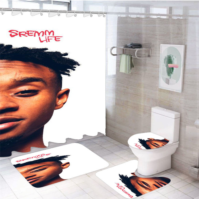 Srem Life 4Pcs Bathroom Non-Slip Rugs Shower Curtain Fabric Waterproof