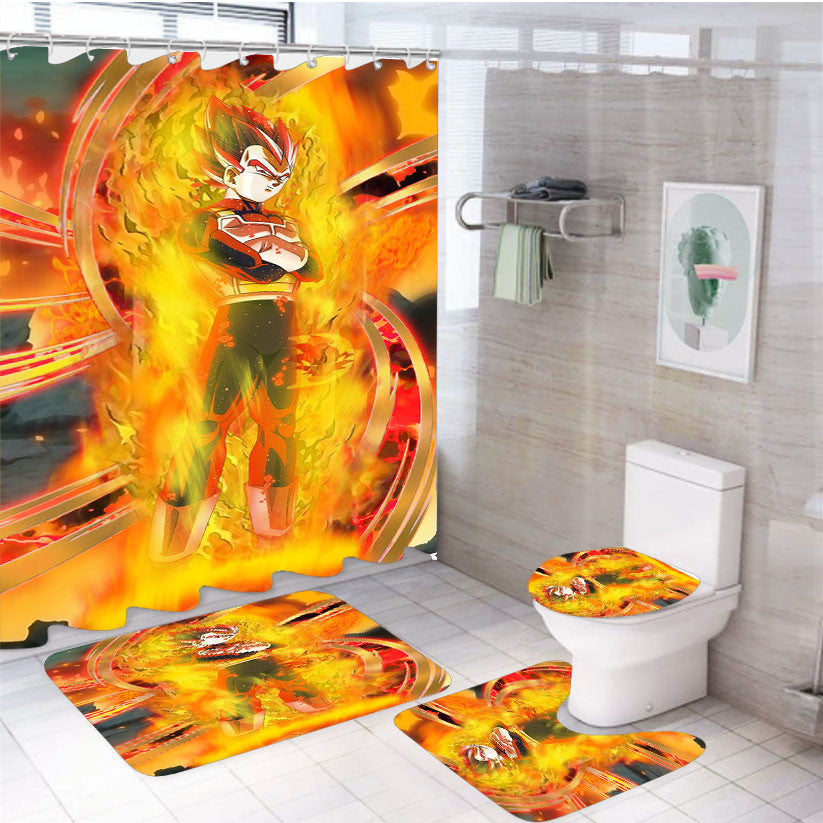 Ssg Vegeta 4Pcs Bathroom Non-Slip Rugs Shower Curtain Fabric Waterproof
