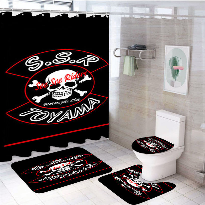 Ssr Toyama 4Pcs Bathroom Non-Slip Rugs Shower Curtain Fabric Waterproof