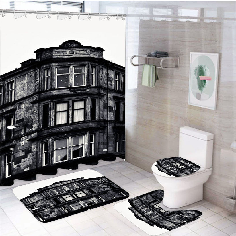 St George 4Pcs Bathroom Non-Slip Rugs Shower Curtain Fabric Waterproof