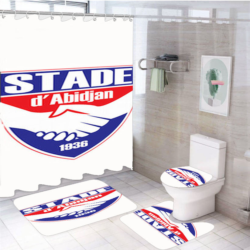 Stade D Abidjan White 4Pcs Bathroom Non-Slip Rugs Shower Curtain Fabric Waterproof