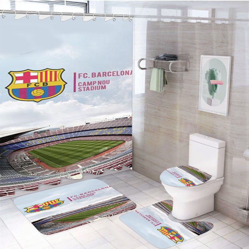 Stadium Camp Nou 4Pcs Bathroom Non-Slip Rugs Shower Curtain Fabric Waterproof