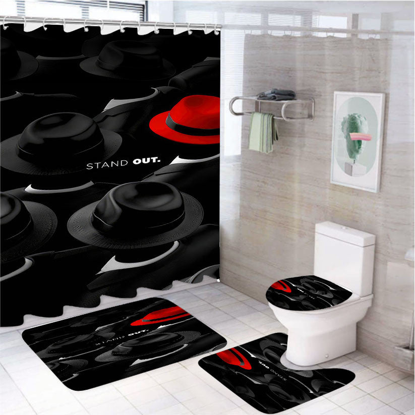 Stand Out 4Pcs Bathroom Non-Slip Rugs Shower Curtain Fabric Waterproof